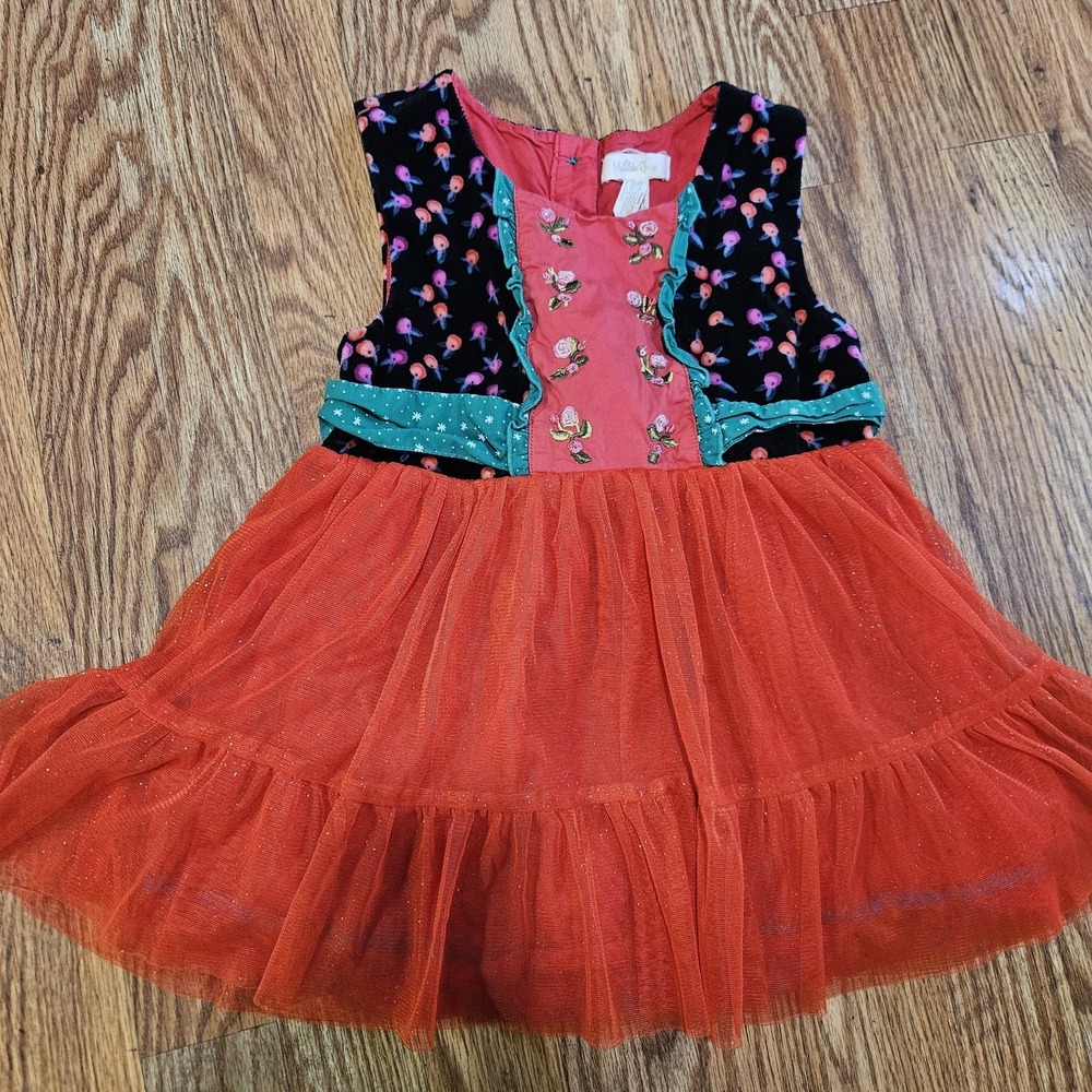 EUC Matilda Jane Girls Size 8 Dress Flowers Floral Roses Tulle Fit & Flare Short